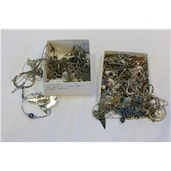 TWO TRAYS OF SILVER TONE ESTATE JEWELLRY