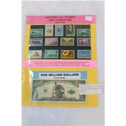 LOT OF HISTORIC US STAMPS AND ONE MILLION DOLLAR LIBERTY BILL