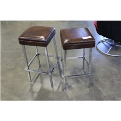 TWO LEATHER AND CHROME BAR STOOLS