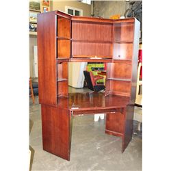 LARGE MAHOGANY CORNER DESK WITH HUTCH TOP