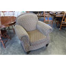 DESIGNER BRASS STUD ROLLED ARM LIVING ROOM CHAIR