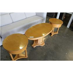 3 PIECE MAPLE DESIGNER COFFEE TABLE SET