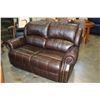 Image 1 : STUDDED BROWN LEATHER DOUBLE RECLINER LOVESEAT