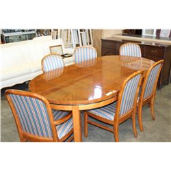 ROUND HICKORY WHITE DINING TABLE W/ 2 LEAFS + 6 CHAIRS