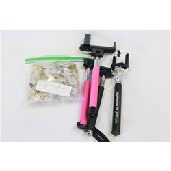 LOT OF SELFI-STICKS AND NEW KEYCHAINS