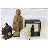 Image 1 : BUDDA INCENSE BURNER ELEPHANT CLOCK AND TWO FIGURES