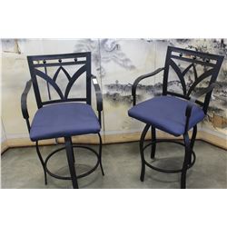 TWO BLACK METAL STOOLS