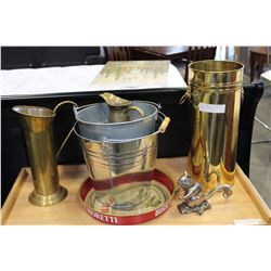 BUCKETS AND BRASS PITCHERS UMBRELLA STAND ETC