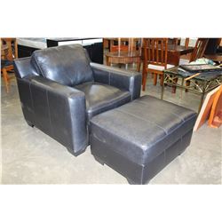 BLACK LEATHER ASHLEY ARMCHAIR + OTTOMAN