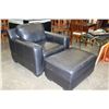 Image 1 : BLACK LEATHER ASHLEY ARMCHAIR + OTTOMAN