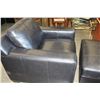 Image 2 : BLACK LEATHER ASHLEY ARMCHAIR + OTTOMAN