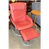 Image 1 : RED LEATHER SWIVEL RECLINER AND FOOTSTOOL
