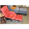 Image 2 : RED LEATHER SWIVEL RECLINER AND FOOTSTOOL