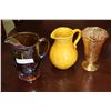 Image 1 : IRIS AND HERRINGBONE VASE AND CARNIVAL GLASS PITCHER AND POTTERY PITCHER