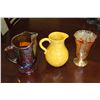 Image 2 : IRIS AND HERRINGBONE VASE AND CARNIVAL GLASS PITCHER AND POTTERY PITCHER