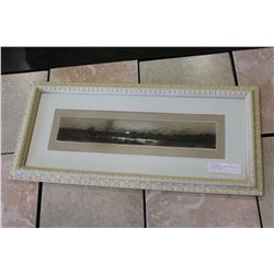 ANTIQUE WHITE FRAMED LANDSCAPE ETCHING SIGNED