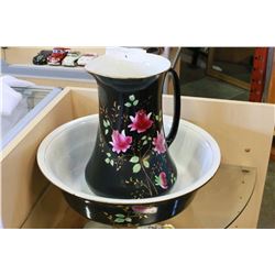 ANTIQUE HAND PAINTED JUG + BOWL SET