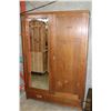 Image 1 : OAK 2 DOOR WARDROBE WITH BEVELLED MIRROR AND KEY