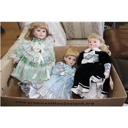 THREE COLLECTIBLE PORCELAIN DOLLS