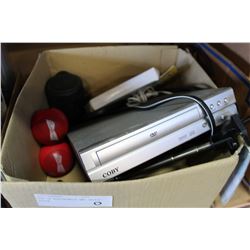 BOX OF ELECTRONICS AND SELFIE STICK