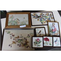 LOT OF VINTAGE FRAMED NEEDLEWORK PICTURES