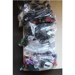 THREE BAGS OF LOST PORPERTY HEADPHONES USB CHARGERS ETC