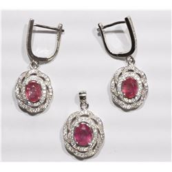 new Sterling Silver Ruby and Cubic Zirconia Pendant and earring set Retail $700