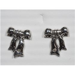 new Sterling Silver Rhoduim Plated Diamond Ribbon Earring Retail $150