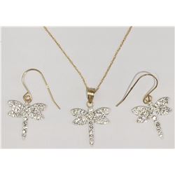 new 10KT Yellow Gold Cubic Zirconia Butterfly Earrings and Necklace Retail $700