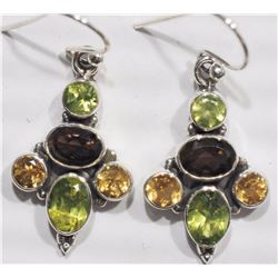 new Sterling Silver Citrine ,Garnet ,Peridot & Amethyst Earrings Retail $300