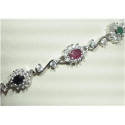 new Sterling Silver Sapphire ,Ruby and Emerald Adjustable Bracelet Insurance Value $500