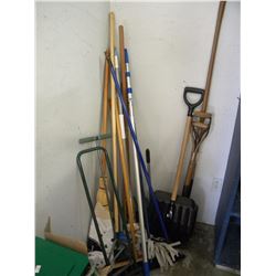 LARGE LOT OF SHOVELS/BROOMS/MOPS/ETC (ESTATE ITEM)