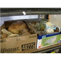 2 BOXES OF MISC POTTERY & GLASSWARE