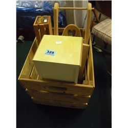 WOODEN CRATE OF WOOD ORNAMENTS