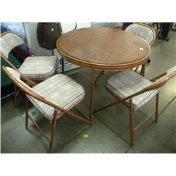 ROUND COPPER COLOURED 36" FOLDING TABLE WITH MATCHING CHAIRS (ESTATE ITEM)