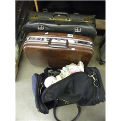 DUFFLE BAG WITH DOLL ORNAMENTS & 2 SUIT CASES (ESTATE ITEM)