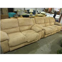 BEIGE MICROFIBER 3 SEAT RECYLINER WITH MATCHING LOVE SEAT