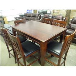 MAHOGANNY OVER HEIGHT DINING TABLE WITH LEAF AND 6 MATCHING OVER HEIGHT DINING CHAIRS