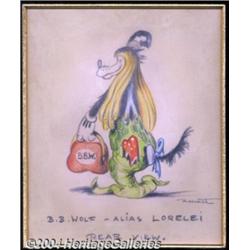 Walt Disney Studios - Big Bad Wolf Original Art Character Sketch (Disney, 1934).