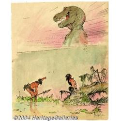 Frank Frazetta - Original Sketch of Two Cavemen and a Dinosaur (undated).