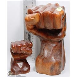 REDWOOD CARVED  FISTS (FATHER AND SON)