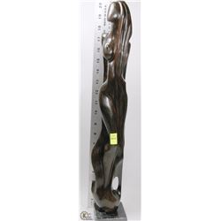 CARVED WOOD WOMAN STATUE WITH LONG HAIR