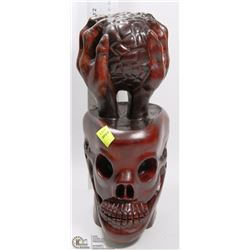 VERY HEAVY CARVED SKULL BRAIN IN HANDS STATUE