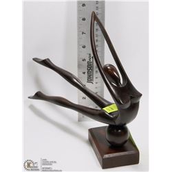 CARVED WOOD WOMAN DIVING ON STAND