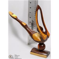 CARVED WOOD WOMAN DIVING ON STAND