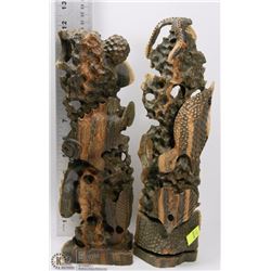 PAIR OF CARVED WOOD CORAL AND FISH