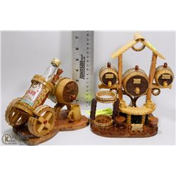 CARVED WOOD KEG BAR DISPLAY W/ MINI BOTTLE HOLDER