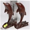 Image 1 : PAIR OF REDWOOD CARVED DOLPHINS