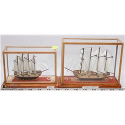 PAIR OF HANDMADE SHIPS IN DISPLAY INCLUDING