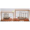 Image 1 : PAIR OF HANDMADE SHIPS IN DISPLAY INCLUDING